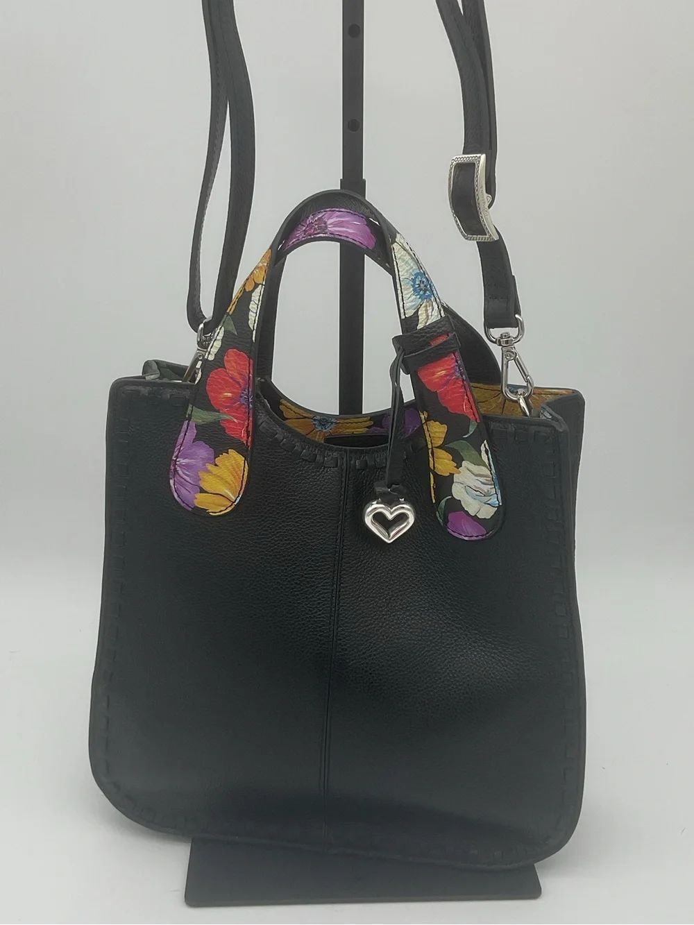 Brighton Frances Black Shoulder Bag with Multi-Color Floral Handles